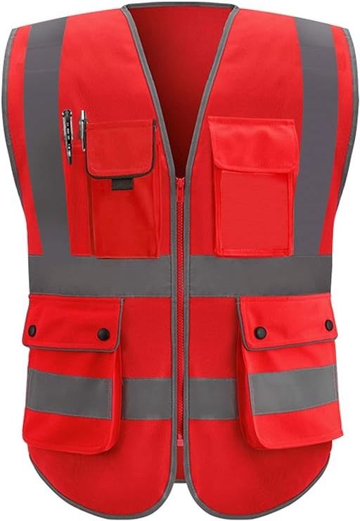 Junlong factory of Safety Vest for Women Hi Vis Reflective Neon, Fitted Mesh, Zipper, 9 Pockets