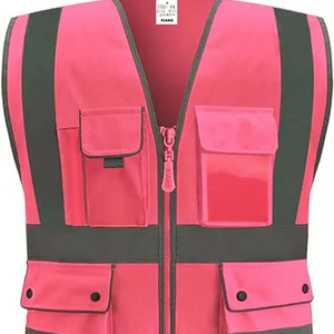 Junlong factory of Safety Vest for Women Hi Vis Reflective Neon, Fitted Mesh, Zipper, 9 Pockets