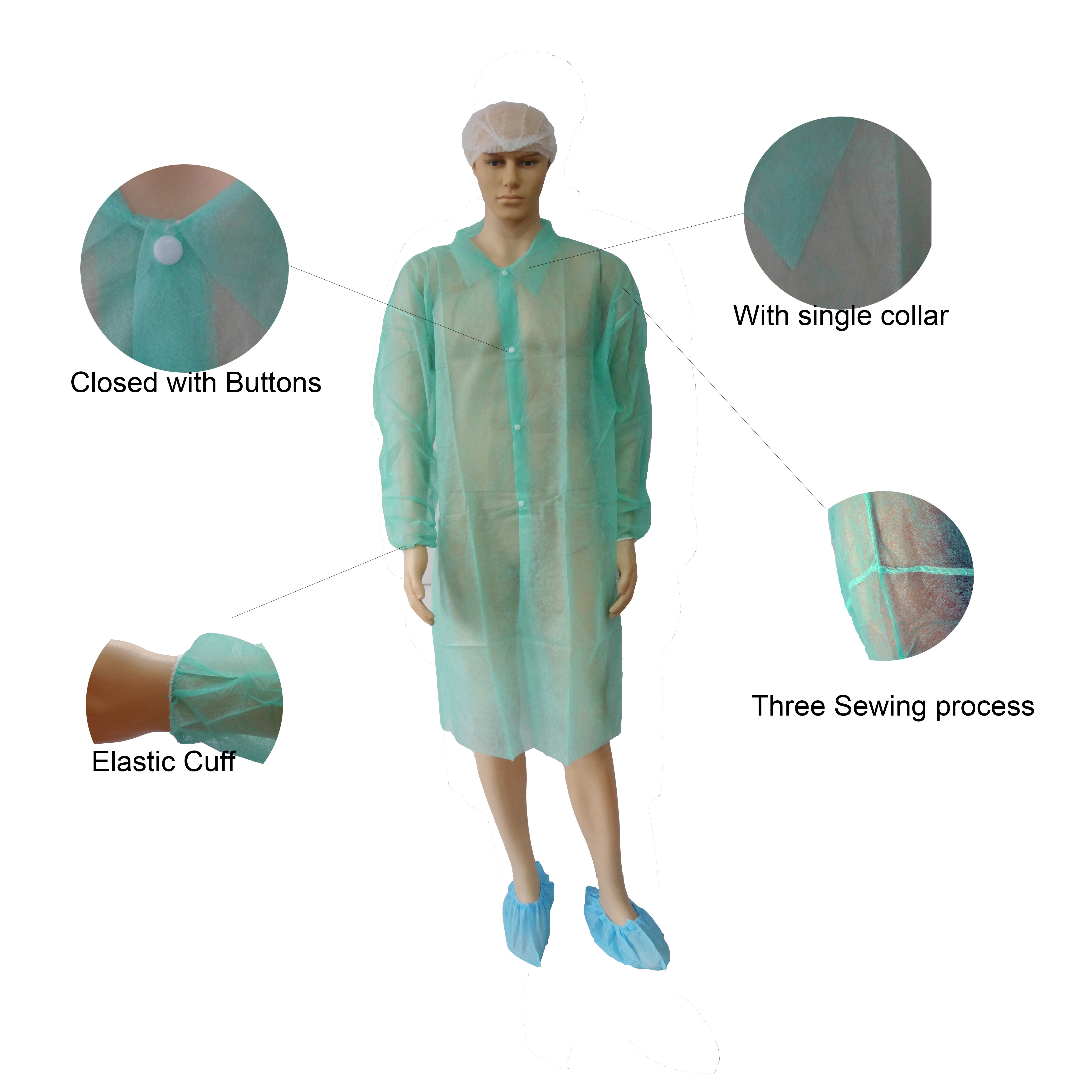 Junlong Medical Non woven PP SMS Lab Gown White Green  Blue with Collar 10PC Bag Disposable Customized  Lab Coat