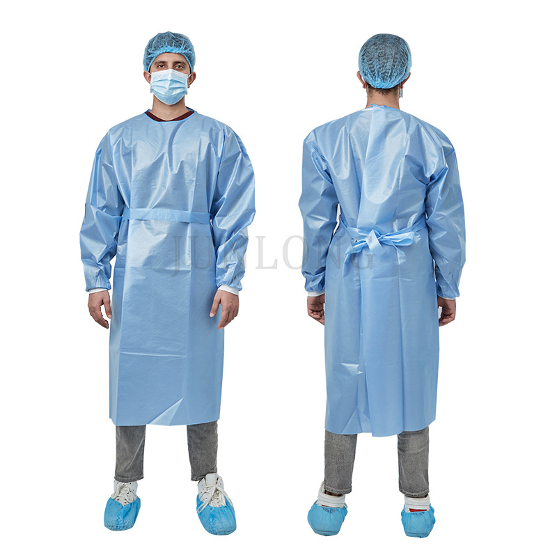 Junlong Disposable Isolation Gown PE Coated With Knitted Cuff In Stock Level 2 Waterproof Apron