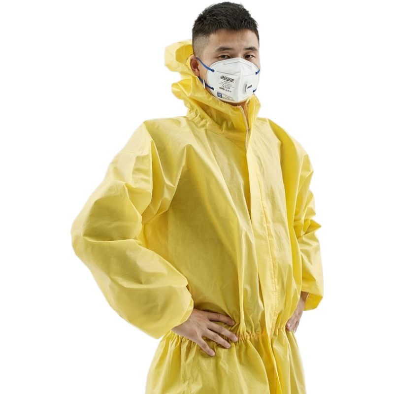 Disposable Chemical Resistant Safety Clothing 70gsm High Duty Durable Coverall Suit Yellow Color