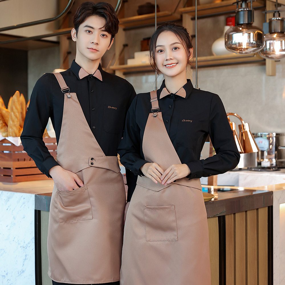 Unisex  Cafe Bar wait staff uniforms Custom Logo Printing Waiter Workwear Uniform Restaurant waiter and waitress uniform