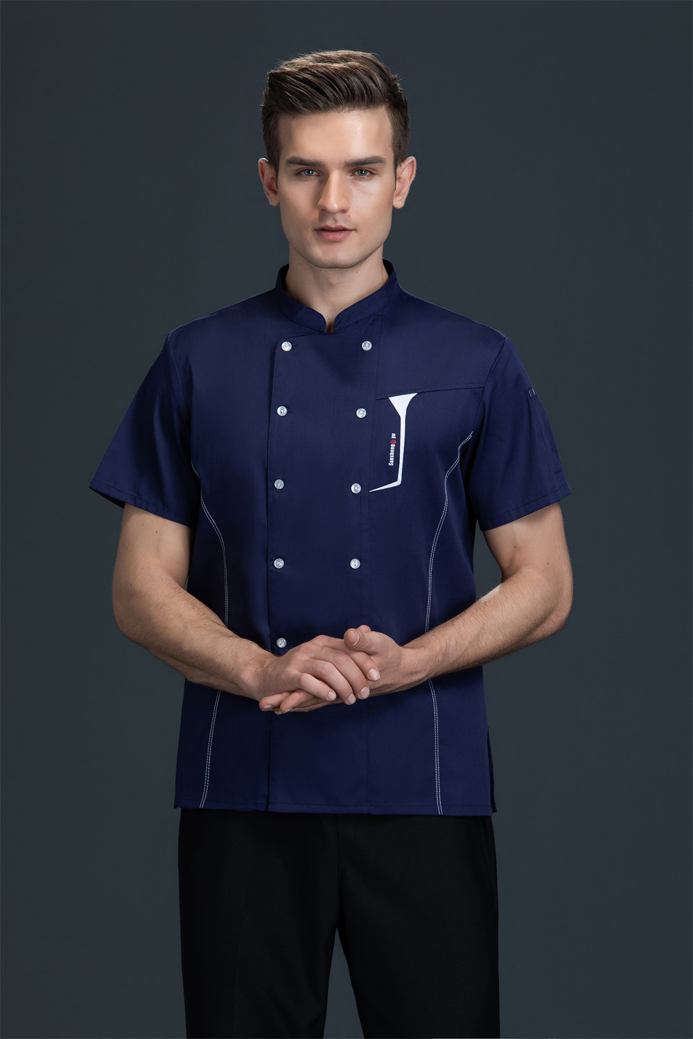 high quality short sleeve chef uniform jacket logo customize modern chef coat restaurant bar uniforms