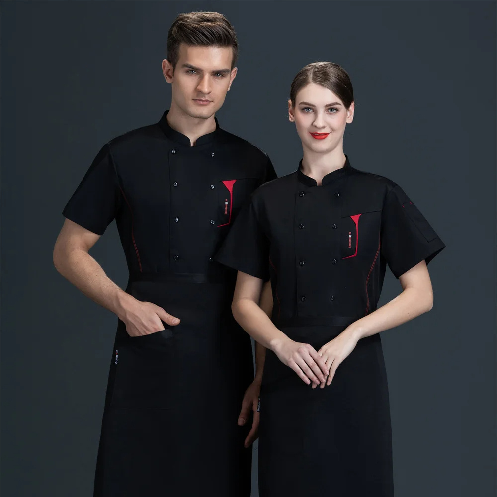 high quality short sleeve chef uniform jacket logo customize modern chef coat restaurant bar uniforms