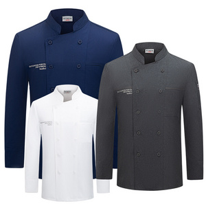 Custom restaurant hotel  men and women fitted kitchen jacket white fabric long sleeves chef coat Italian chef uniform