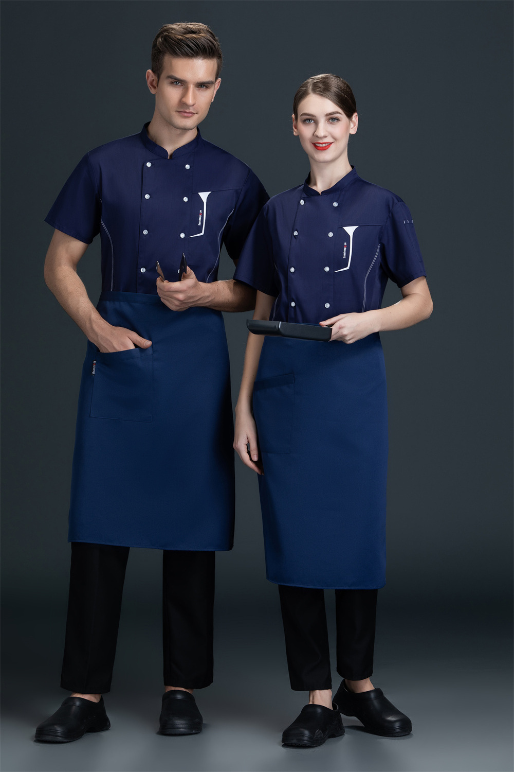 high quality short sleeve chef uniform jacket logo customize modern chef coat restaurant bar uniforms