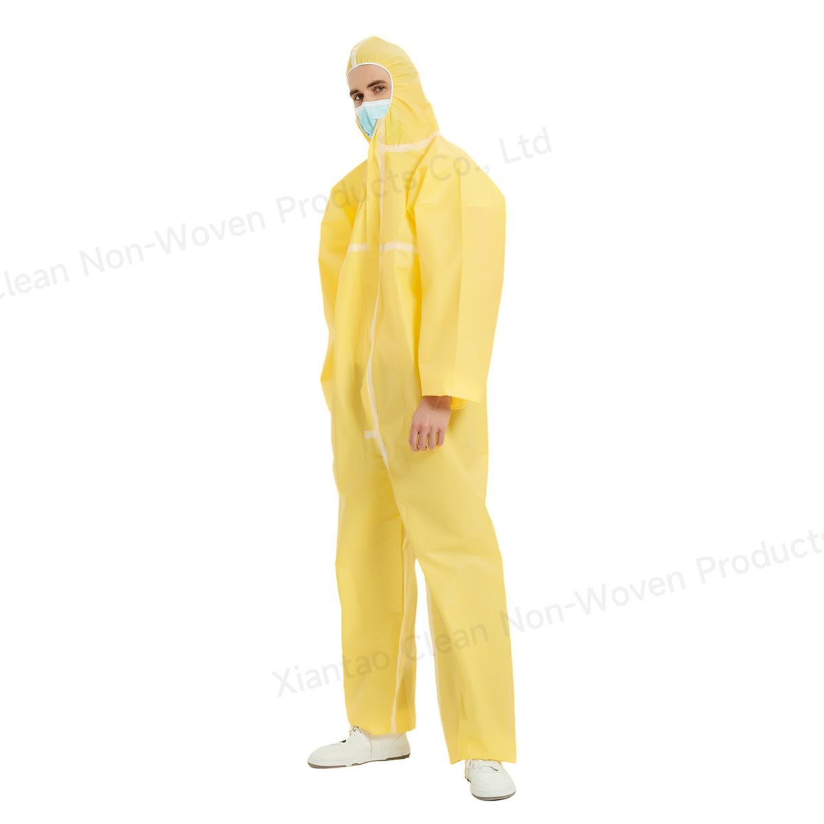 Yellow SMS PE non - woven Safety Clothing type 5/6 disposable coverall hazmat suit work wear overalls for men working clothing