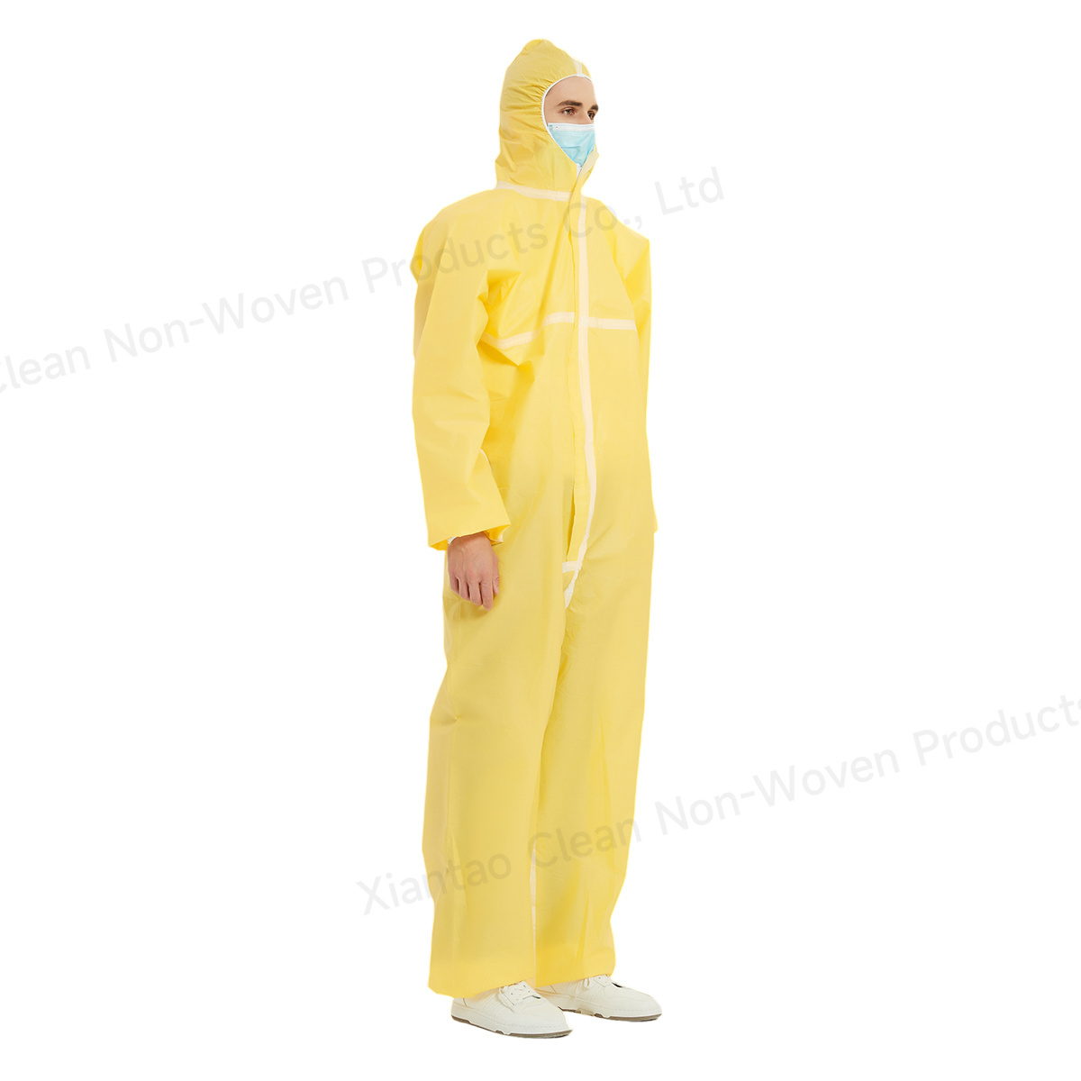 Yellow SMS PE non - woven Safety Clothing type 5/6 disposable coverall hazmat suit work wear overalls for men working clothing