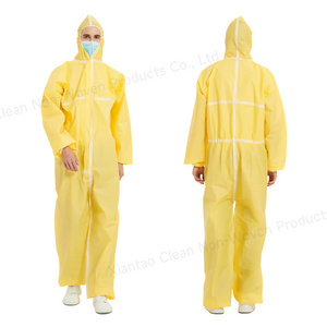 Yellow SMS PE non - woven Safety Clothing type 5/6 disposable coverall hazmat suit work wear overalls for men working clothing