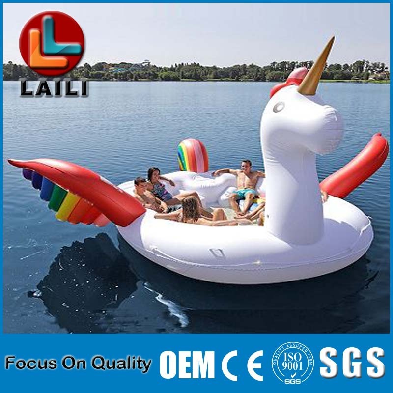 2018 large giant unicorn / flamingo /peacock party island 6 person float in water outdoor