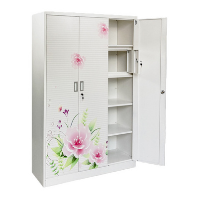 2023 new Manufacturers cheap 3 door steel wardrobe lemari pakaian designing steel closet custom pattern metal wardrobe closet