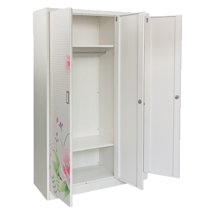 2023 new Manufacturers cheap 3 door steel wardrobe lemari pakaian designing steel closet custom pattern metal wardrobe closet