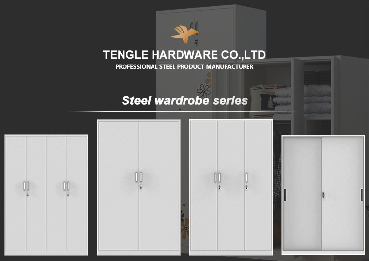 Home Bedroom Furniture steel almirah Metal Imprint cabinet 3 door wardrobe with mirror metal storage cabinet BestSuppliers