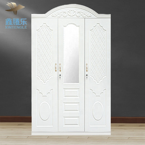 Home Bedroom Furniture steel almirah  Metal Imprint cabinet 3 door wardrobe with mirror metal storage cabinet