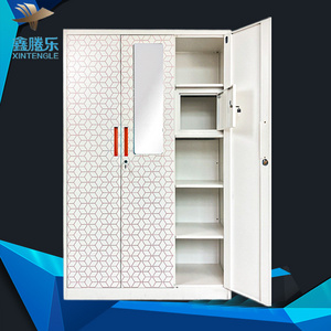 Factory Cheap Steel clothes storage Cabinet Steel Armoire 3 Door Steel Wardrobe With Mirror metal wardrobe design