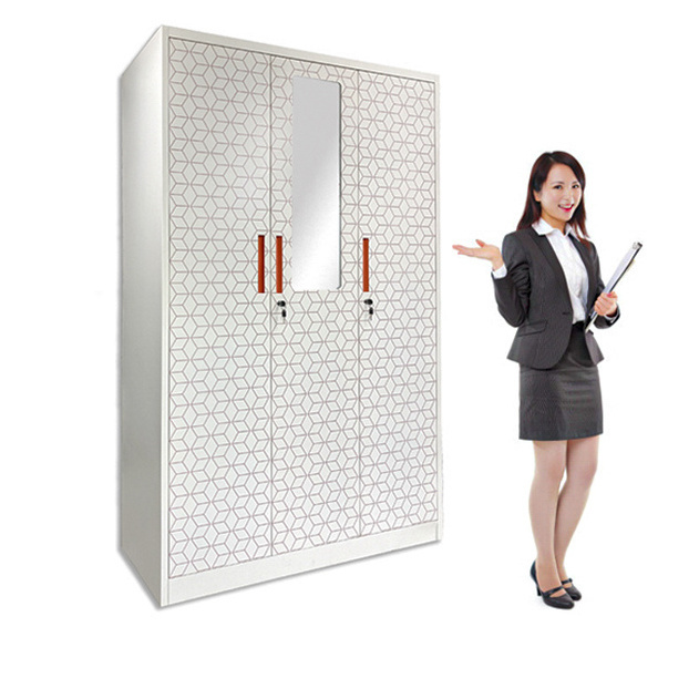 Factory Cheap Steel clothes storage Cabinet Steel Armoire 3 Door Steel Wardrobe With Mirror metal wardrobe design