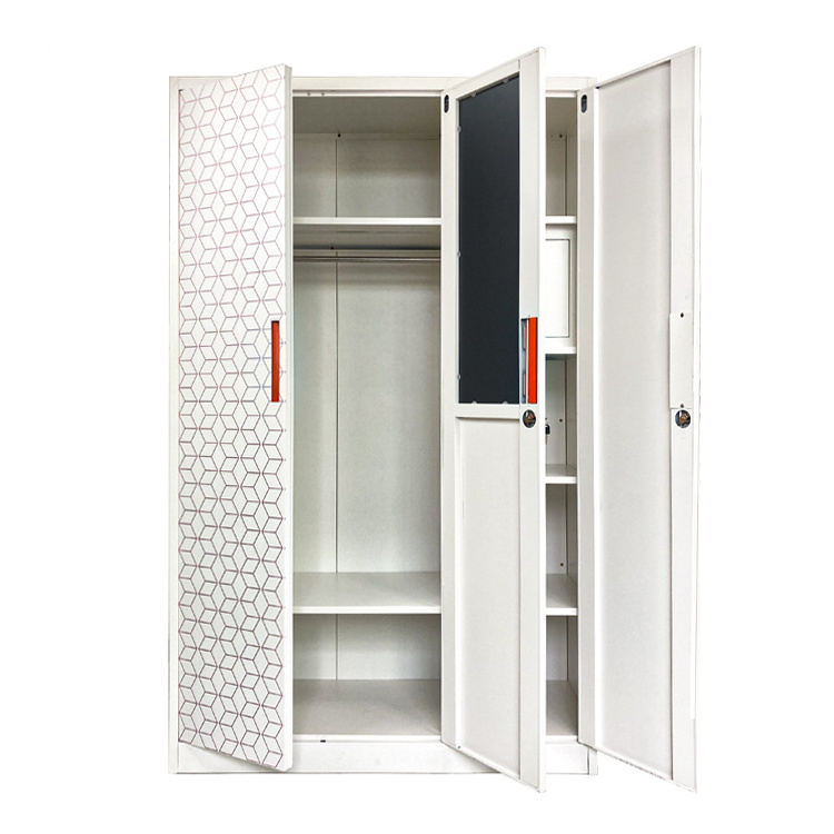 Factory Cheap Steel clothes storage Cabinet Steel Armoire 3 Door Steel Wardrobe With Mirror metal wardrobe design