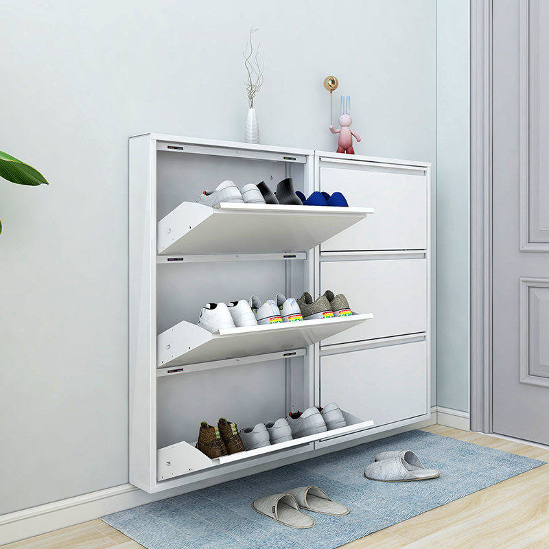 Metal Home Shoes Storage Cabinet Modern Home Furniture 4 Tiers Family Household Shoe Rack Living Room Entry Wall Closet Shoe Box