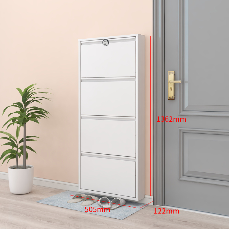 2023 steel ultra-thin shoe cabinet with lock 12cm width small apartment tipping shoe rack corridor door anti-theft shoe cabinet