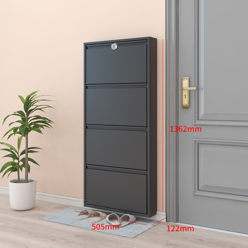 2023 steel ultra-thin shoe cabinet with lock 12cm width small apartment tipping shoe rack corridor door anti-theft shoe cabinet