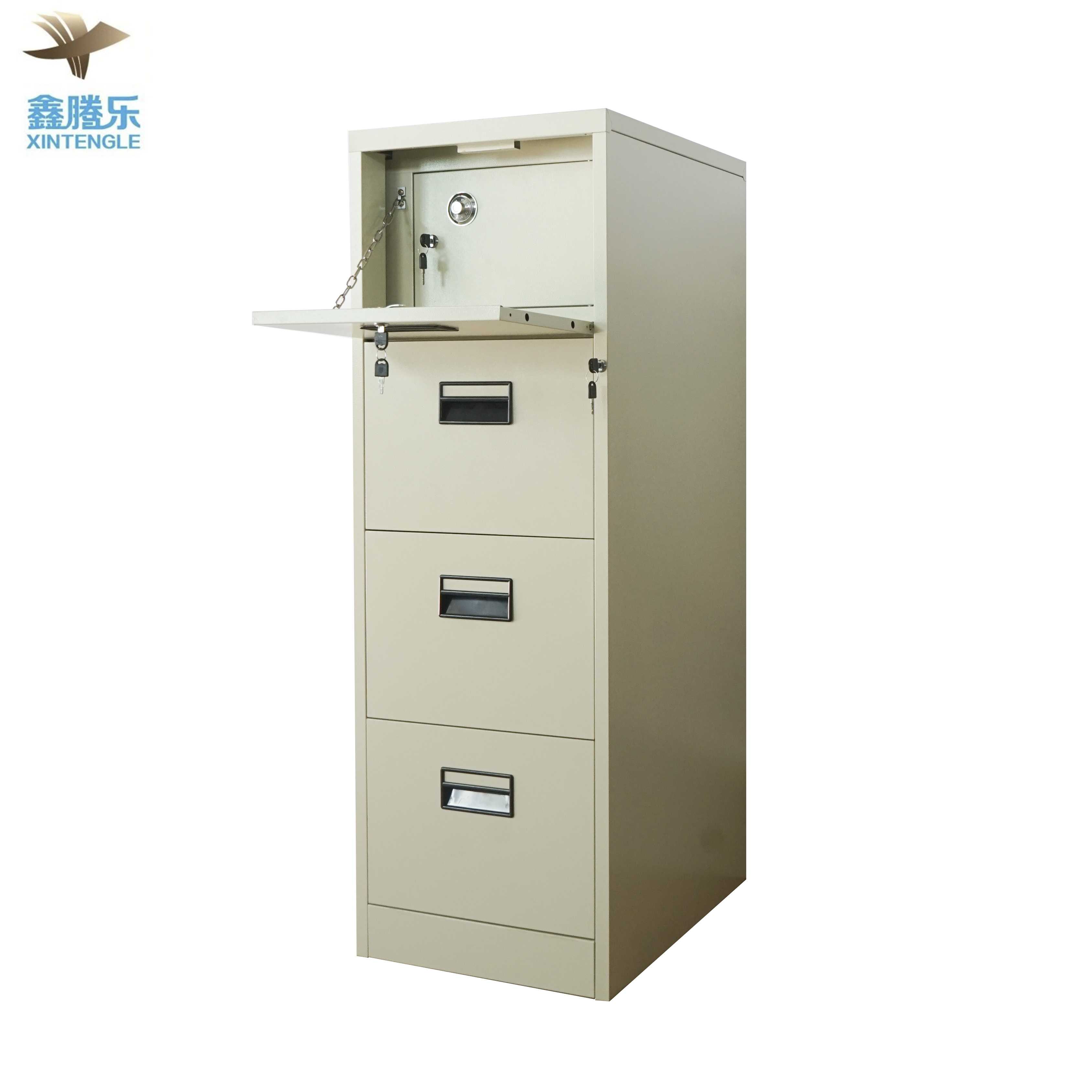 Guangzhou factory New Promotion Powder Coat Metal office file cabinets 4 drawer steel filling cabinet with safe box inner