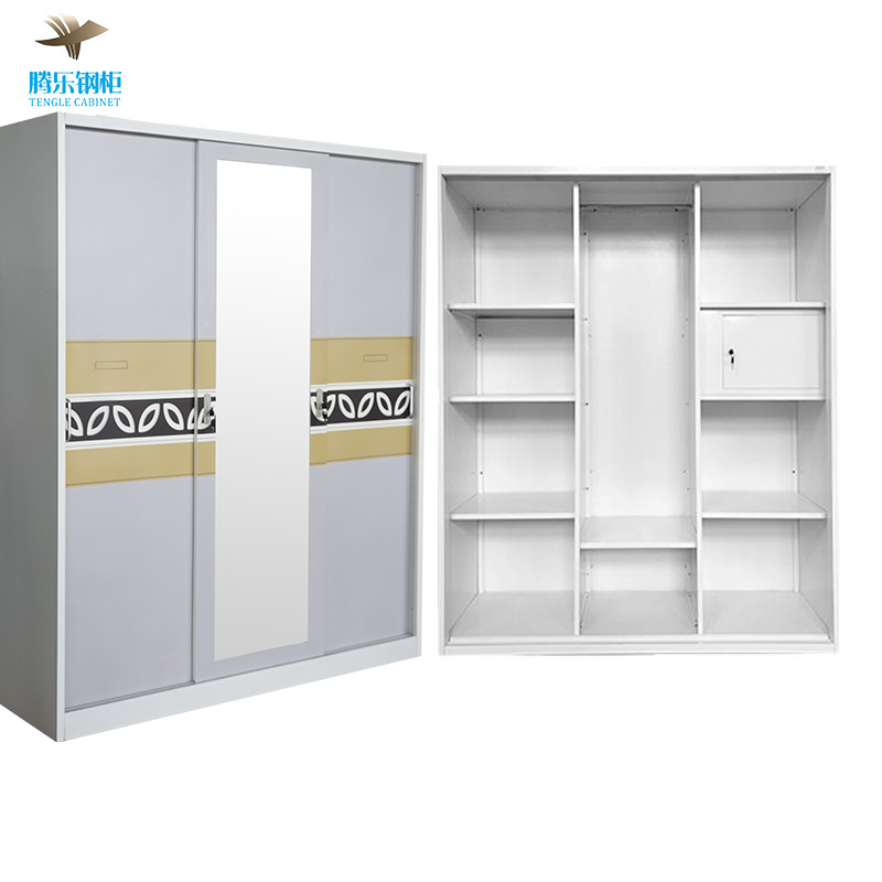 almirah design three door metal box bedroom sliding door indian style hostel clothes steel closet locker cabinet wardrobes metal