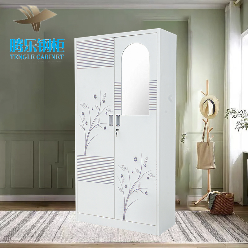 Wholesale 2  Door Metal Steel Wardrobes Bedroom Storage Closet Organizer Mirror Iron Almirah Steel Cabinet Clothes Wardrobes