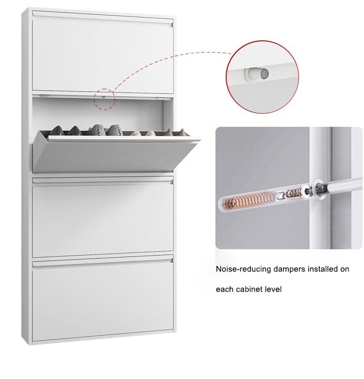 3 Drawer Metal Vertical Flip Living Room Corridor Cloakroom Entrance Shoe Cabinet Wall Mounted Shoe Rack White Home Furniture