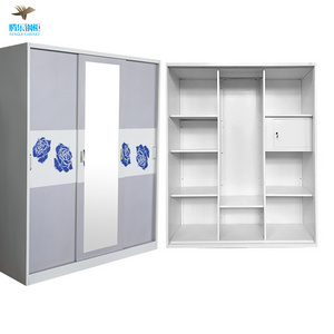 Guangdong Factory supplier low price custom pattern bedroom storage closet wardrobe 3 sliding doors metal printed wardrobe