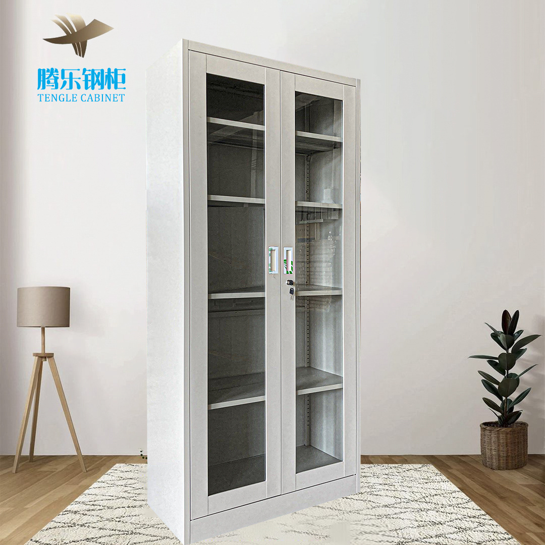 Middle East hot selling office library book information file cabinet steel file cabinet 2 glass door swing door storage cabinet