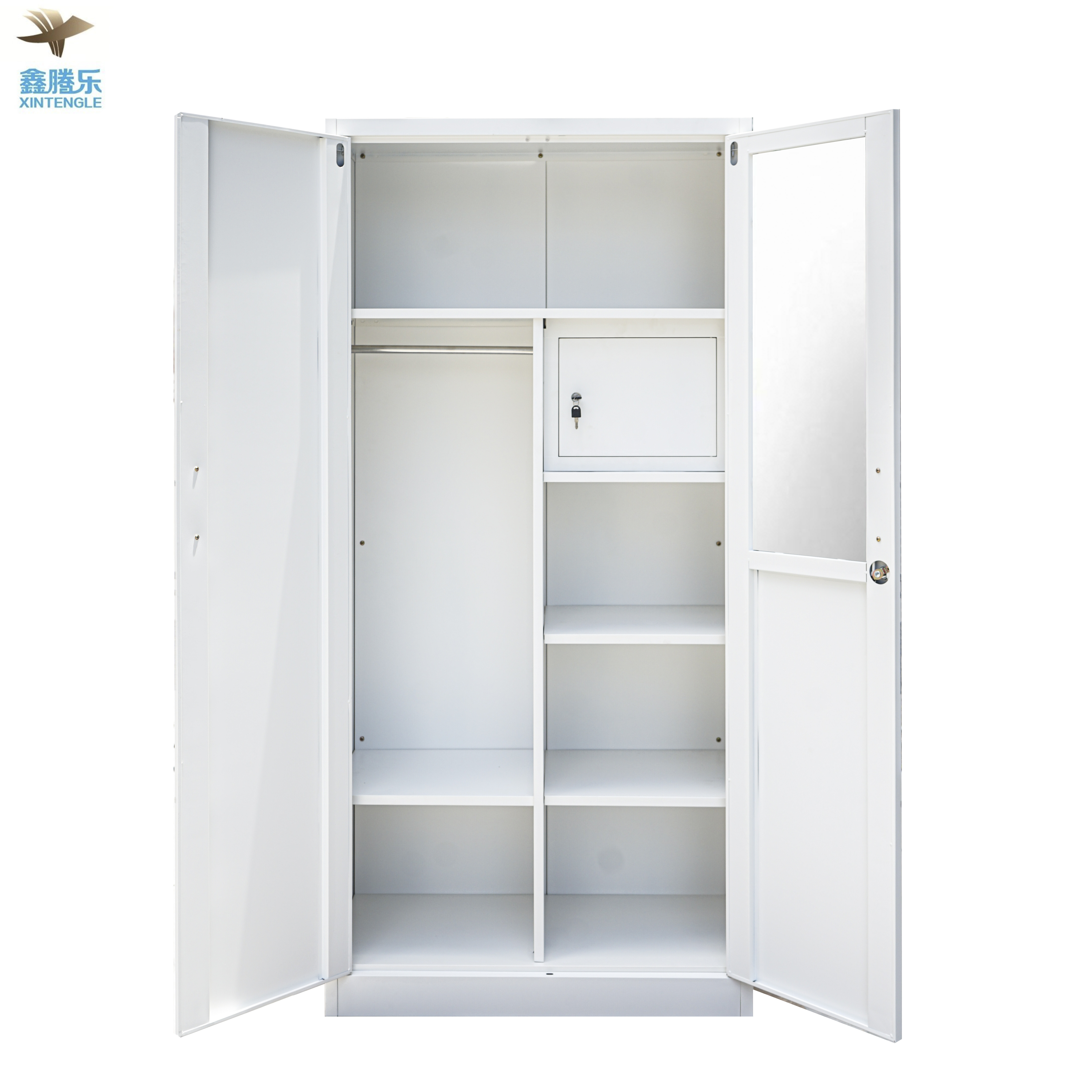 Factory Price Metal Home Furniture Bedroom Cheap Lemari Pakaian Steel Closet Storage Cabinet 2 Door Pattern Printing Wardrobes