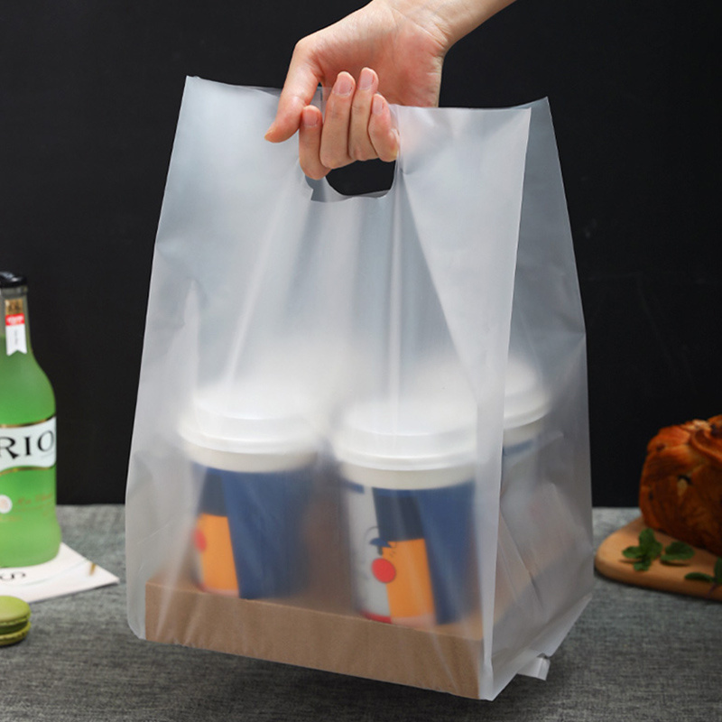 Custom Heavy Duty Restaurant Hot Food Togo Take Carry Out Bags Thank You Takeout Takeaway Plastic Carry Bags For Milk Tea Shop