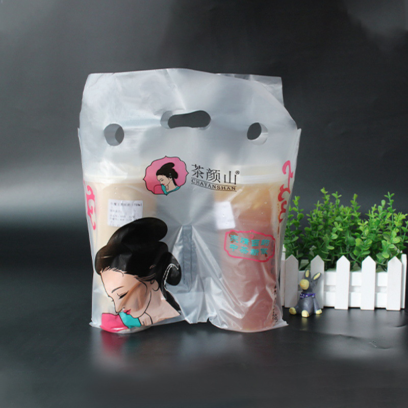 Custom Heavy Duty Restaurant Hot Food Togo Take Carry Out Bags Thank You Takeout Takeaway Plastic Carry Bags For Milk Tea Shop