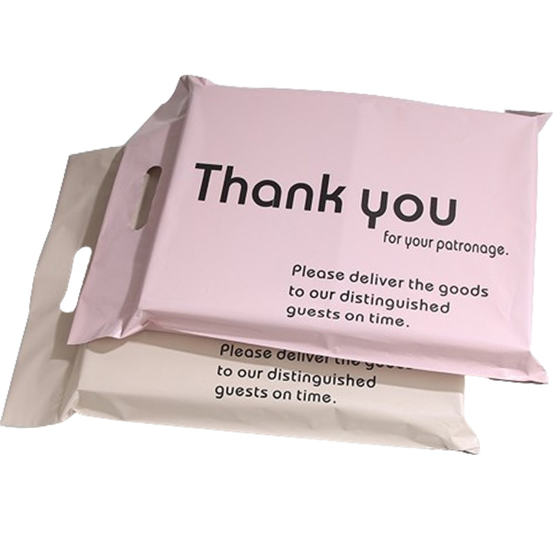 Customized Logo Thank You Pink Poly Mail Bag With Handle Plastic Polythene Mailing Clothing Shipping Packaging Bag