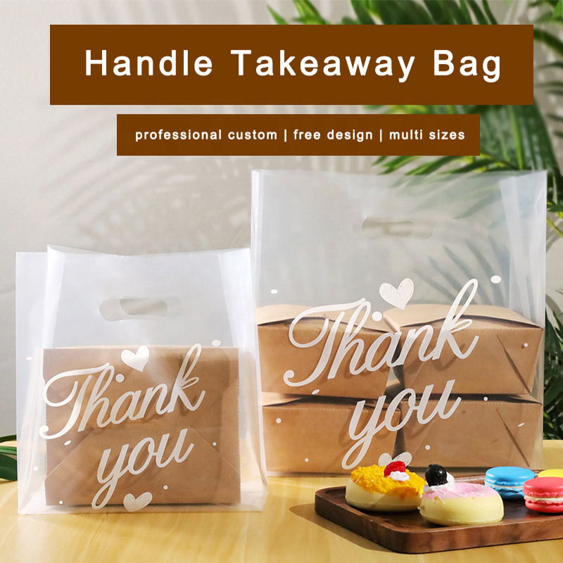 Custom Heavy Duty Restaurant Hot Food Togo Take Carry Out Bags Thank You Takeout Takeaway Plastic Carry Bags For Milk Tea Shop