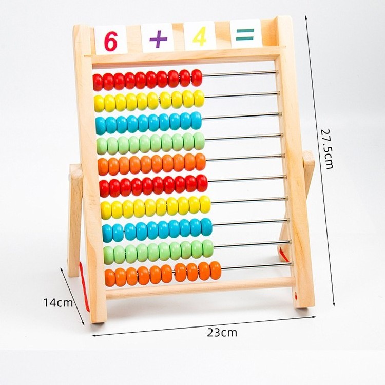 Wholesale Preschool Educational Math Learning Jigsaw Puzzle Toy Wooden Frame Abacus with Multi-Color Beads Counting Sticks