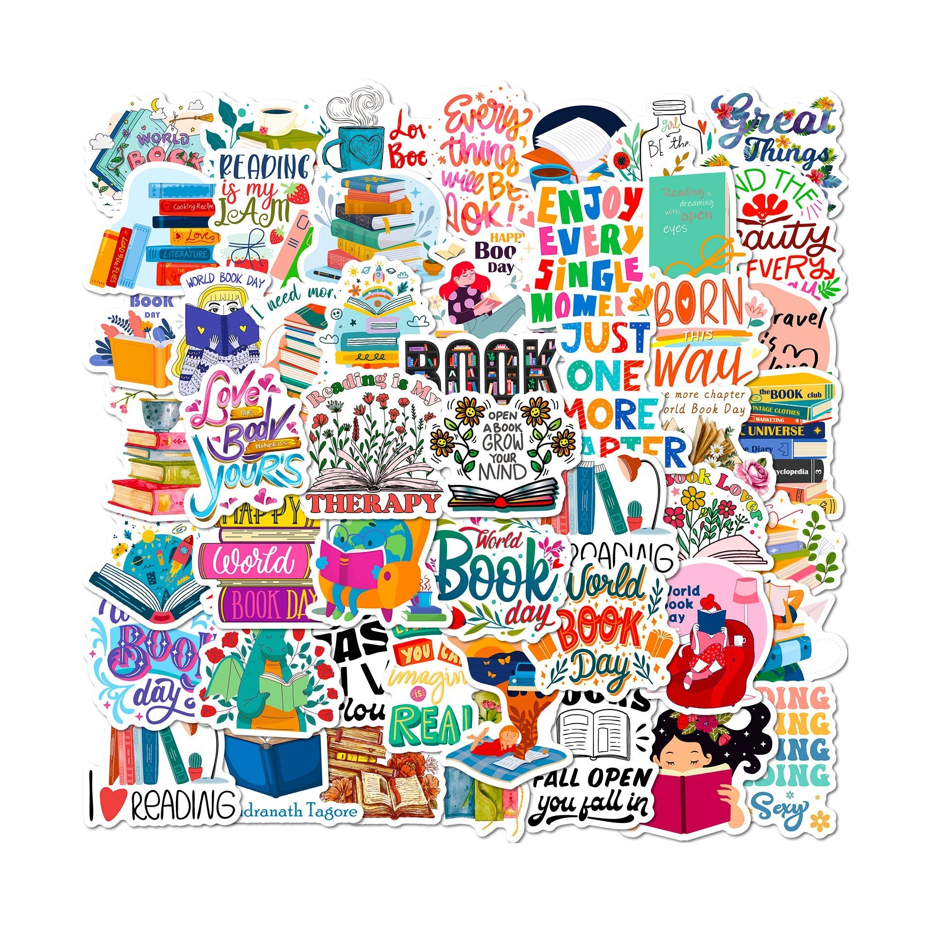 Wholesale Waterproof Stickers for Water Bottles Laptop Notebook Book Accessories for Reading Lovers Book Reading Stickers