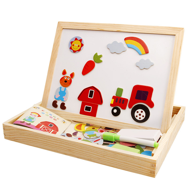 Baby Wooden Toys Jigsaw Puzzles Double-Sided Magnetic Drawing Board For Kids