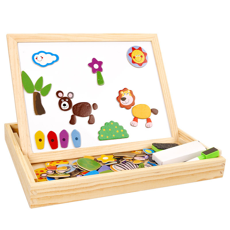 Baby Wooden Toys Jigsaw Puzzles Double-Sided Magnetic Drawing Board For Kids