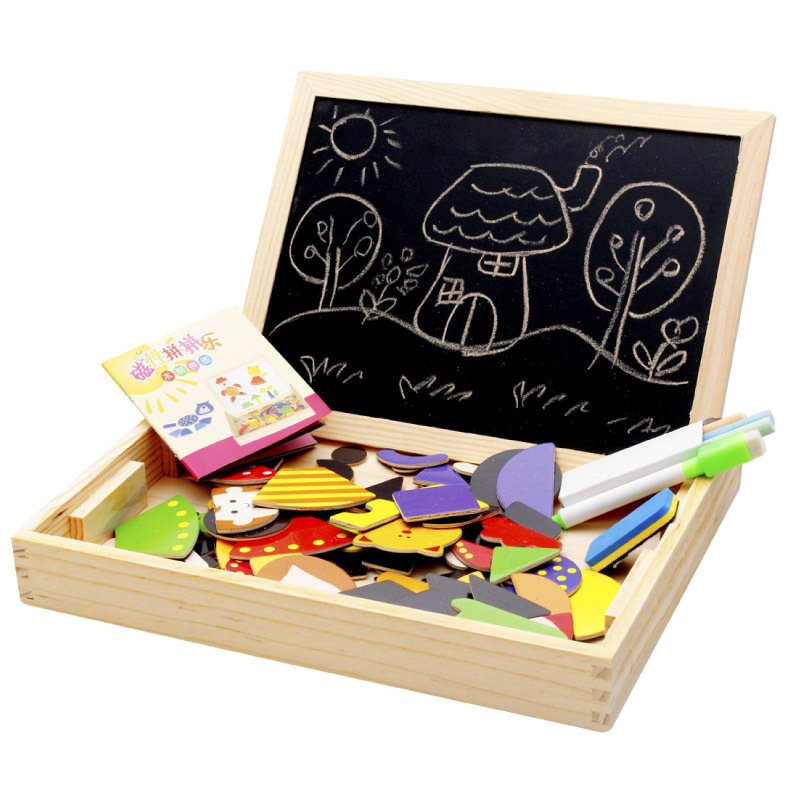 Baby Wooden Toys Jigsaw Puzzles Double-Sided Magnetic Drawing Board For Kids