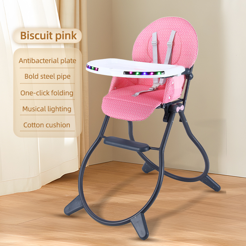 High Quality Multi-functional Children's High Chair Portable Baby Feeding Chair Folding Kids Table Dining Chair with Light