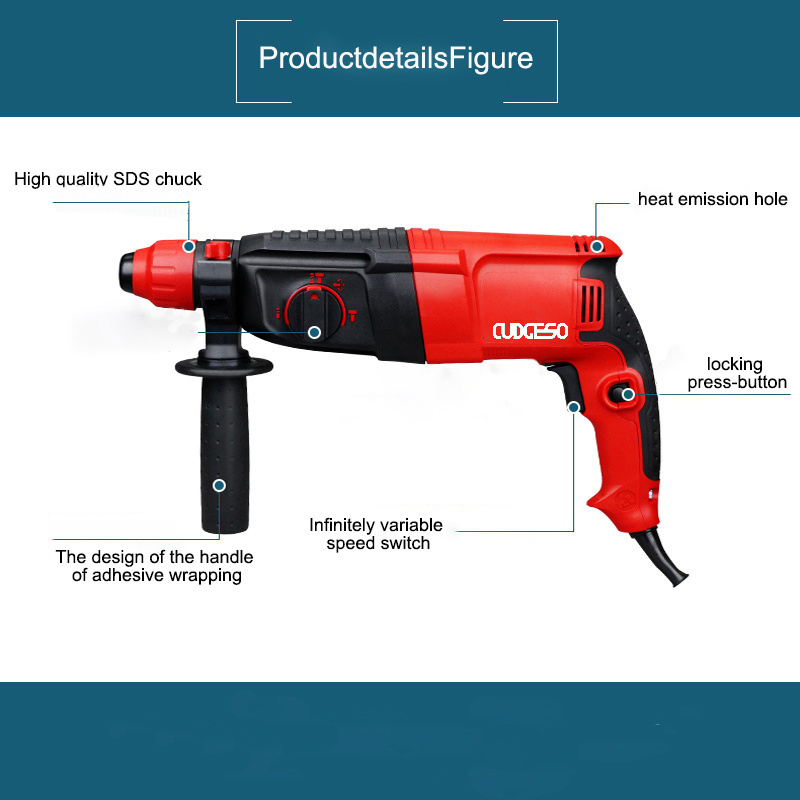 220V Multifunctional Rotary Hammer with BMC and Accessories Electric Demolition Hammer Impact Drill