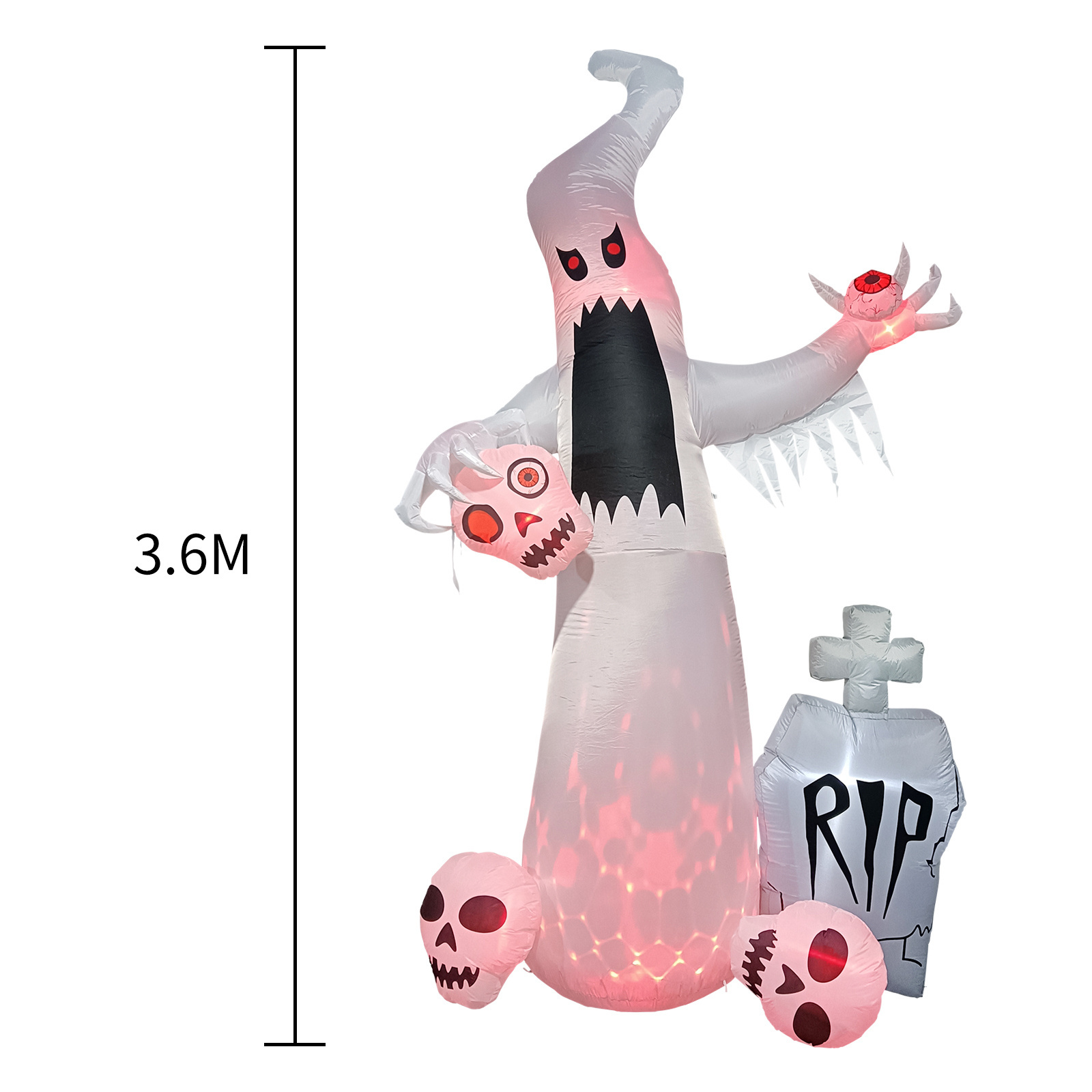 New Model Halloween Decoration giant white ghost with red flame light with tomb and skull halloween home decor