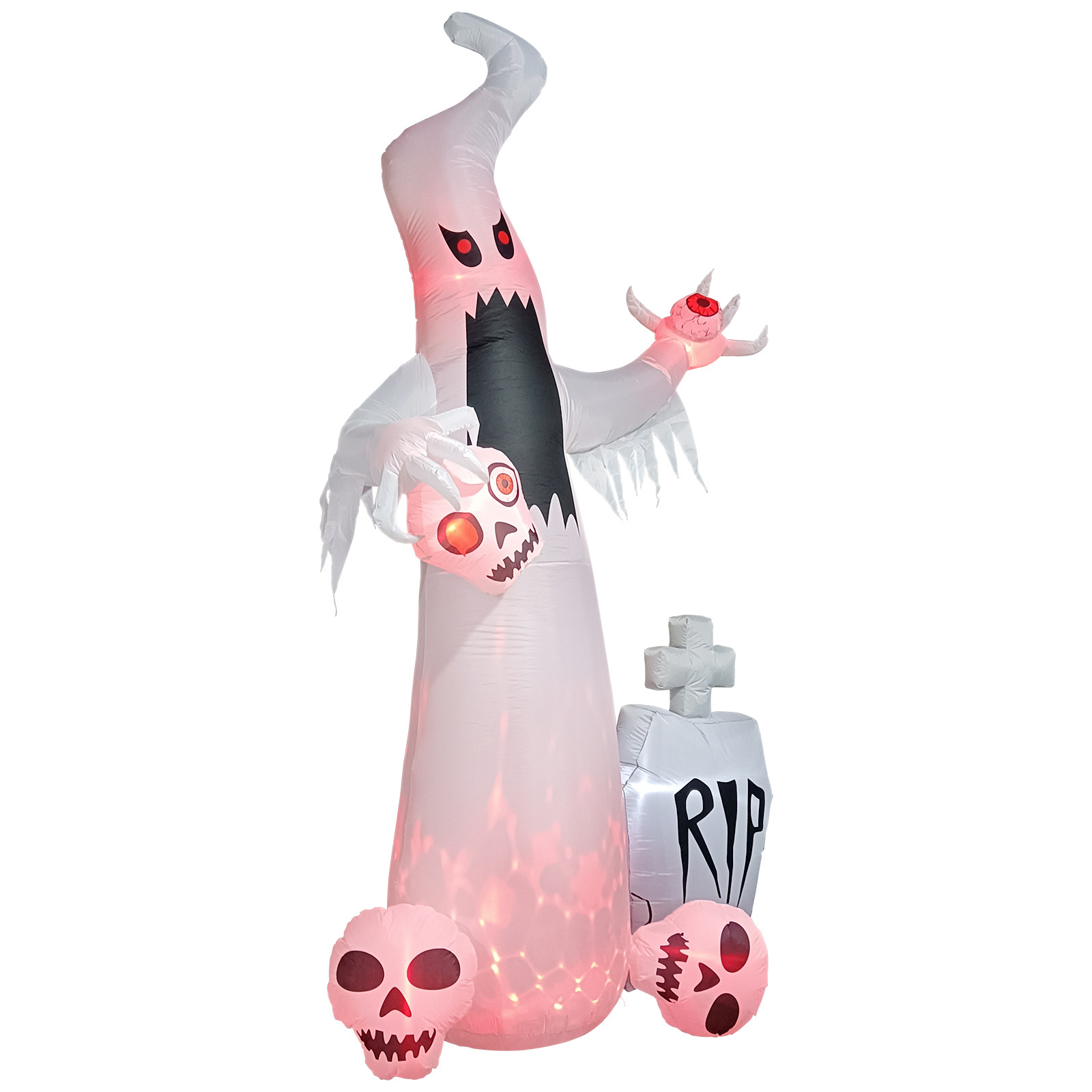 New Model Halloween Decoration giant white ghost with red flame light with tomb and skull halloween home decor