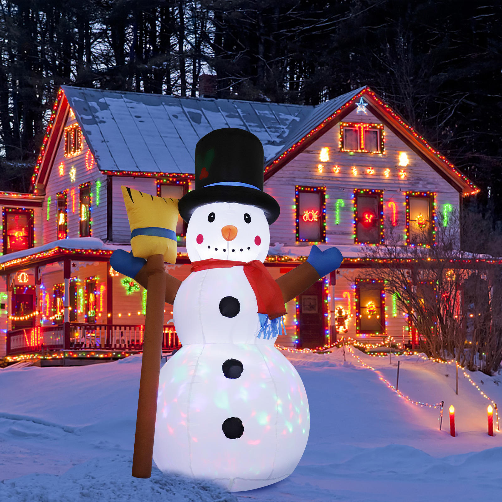 Cheap Wholesale Fun Inflatable Christmas decoration small snowman with broom with led light