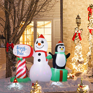 source factory 7FT Inflatable Snowman Penguin Blow Up Yard Decorations with Rotating LED Lights for Indoor Outdoor