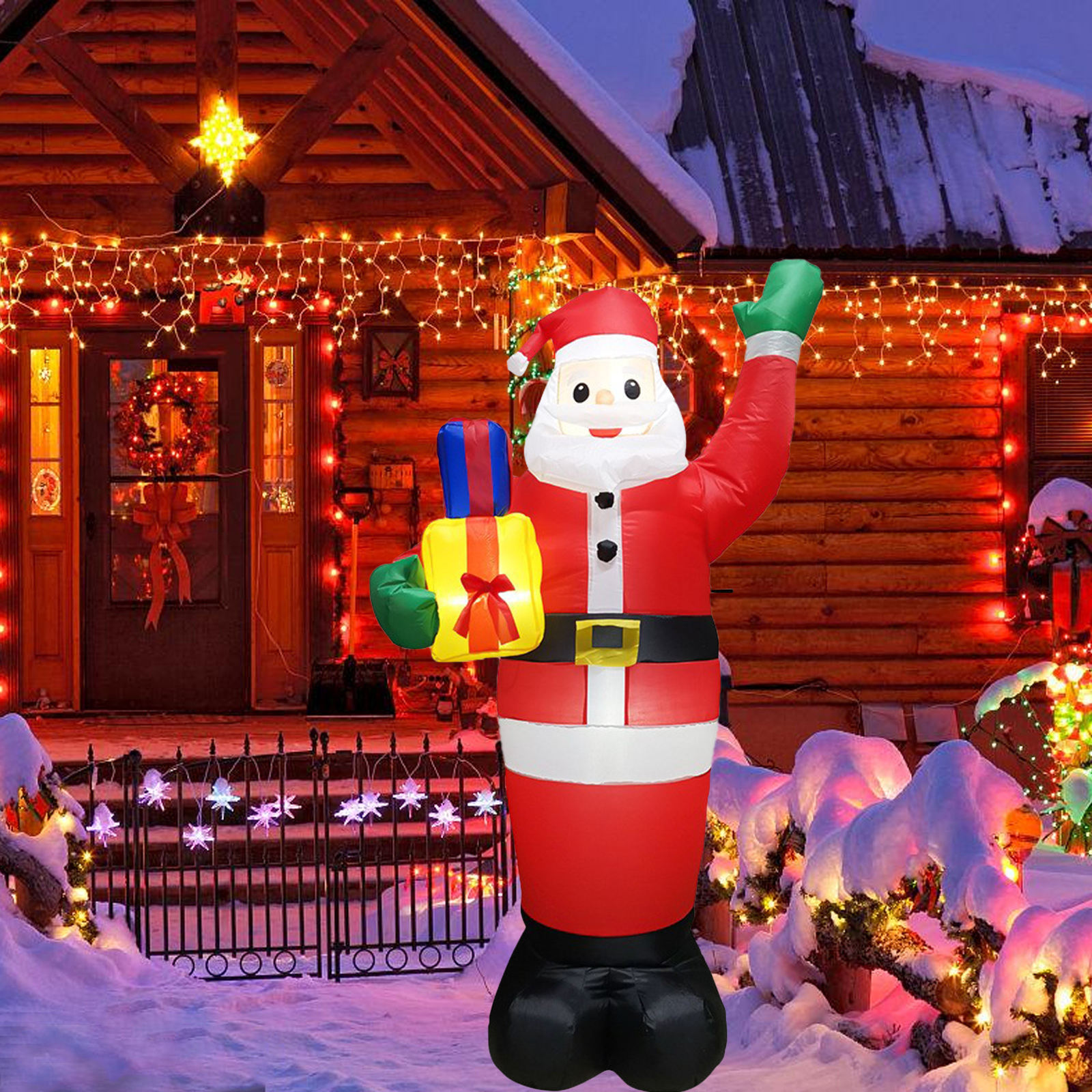 Lighted Inflatable Christmas  Decoration Clearance Blow Up Santa with two gifts  Built-in LED Light for yard and garden