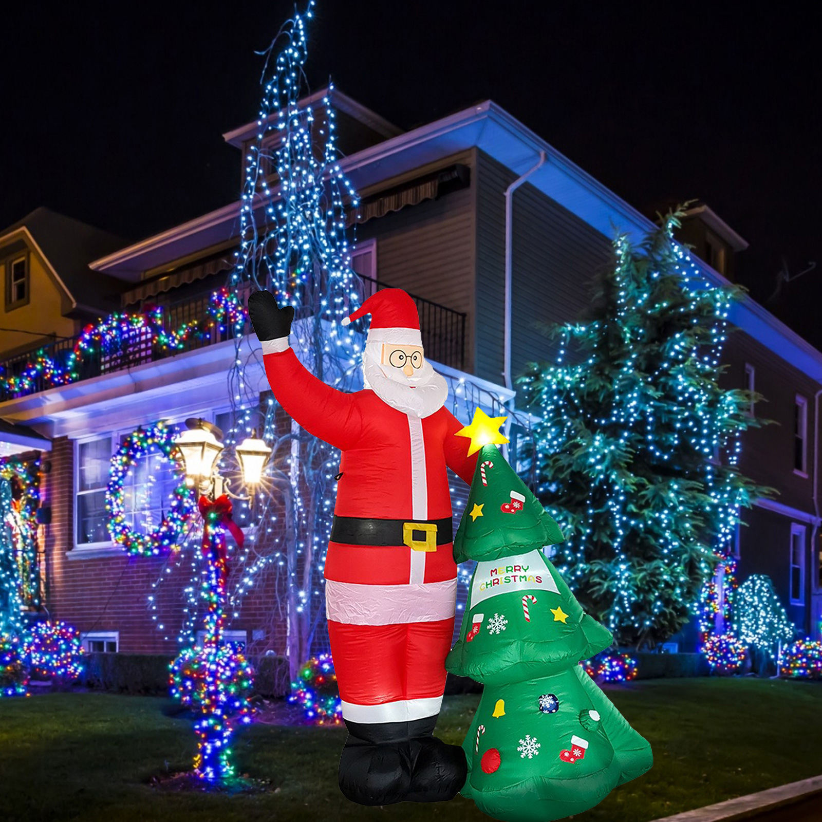 8 Ft Christmas Inflatable Santa Claus Outdoor Blow up Santa for Christmas Garden Yard with LED Light