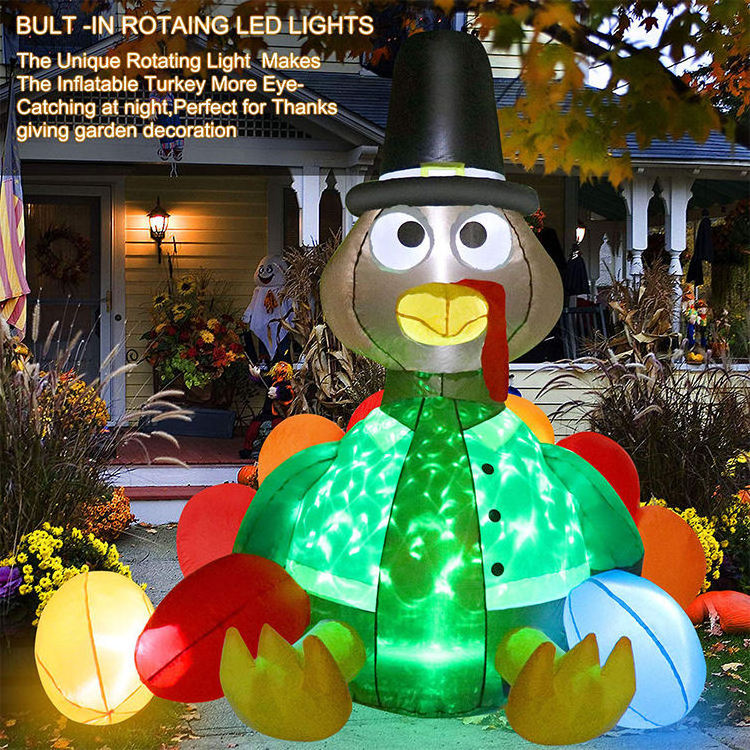 custom Best price 5.5 FT holiday Decorations Thanksgiving Turkey Inflatable with LED Lights