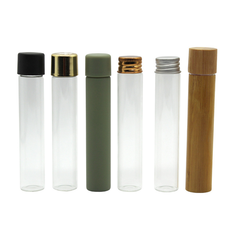 Clear Glass Tube with Child Resistant Plastic Cap, 22*115mm Custom Logo/Color Glass Tube for Packaging High Grade Roll